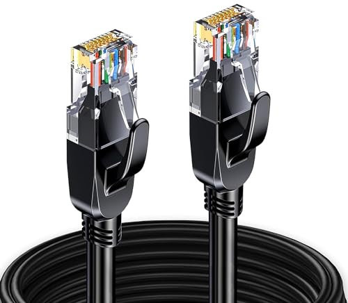 Elfcam® - 30m Câble Réseau Ethernet RJ45 Cat 7, Paire Torsadée Blindée SFTP 100% Cuivre, 6mm Diamètre de Câble, 28 AWG Câble Rond & Noir (30M)