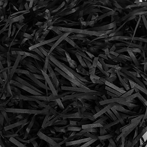 Cinvo 200 g geschreddertes Papierschnipseln, Konfetti, Bast, Seidenpapier, fein geschnittene Stränge für Geschenk-Box, Dekoration, Verpackung, Füllstoff, Füllstoff, Partyzubehör, (schwarz)