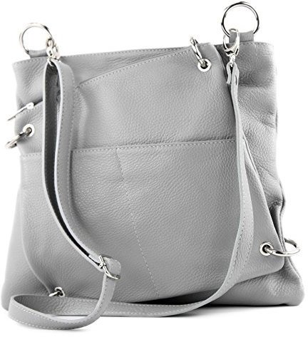 modamoda de - T140 - ital Messengertasche Umhängetasche 2in1 Leder, Farbe:Grau