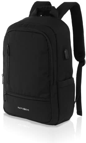 Magix Mochila para portátil 16 Explorer Negro, Puerto de carga USB, resistente al agua, bolsillo oculto, espacio para PC de hasta 16 pulgadas, gran espacio, adecuado para trabajo/viaje/escuela