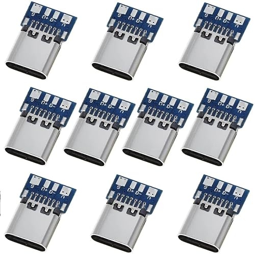 PENGLIN 10 STÜCKE USB 3.1 Typ C Stecker 24 Pins Buchse Adapter zum Löten von Drähten und Kabeln 24P PCB Board Support-Modul
