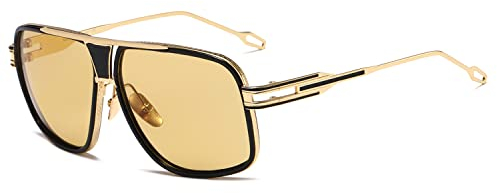 kimorn Sonnenbrille für Herren Retro Goggle Metallrahmen Classic Eyewear AE0336 (Gold/Gelb, 62)