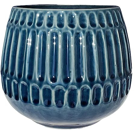 Nordring Retro Übertopf Vintage Pflanztopf für Zimmerplanzen Blumentopf Riff L (16,5 cm ø), Petrol, Keramik