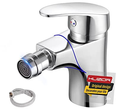 KUZOR Single Lever Bidet Mixer Tap Chrome Brass Modern Bidets for Bathroom Lavatory Washroom RV with G1/2 UK Standard Water Hoses Quick Installation
