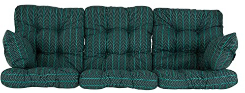 PATIO Auflagen und Kissen Set für 3-Sitzer Hollywoodschaukel Celebes Schaukelauflagen 3 Stück 110 x 56 x 12 cm gesteppt Armlehnkissen 2 Stück 30 x 40 x 15 cm Polster geometrisches Muster grün