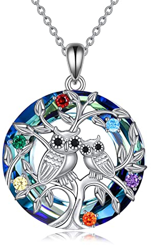 YAFEINI Eule Baum des Lebens Halskette Sterling Silber Mutter Tochter Eule Liebhaber Vogel Anhänger Halskette Kristall Geschenke für Frauen Großmutter Tochter Mutter