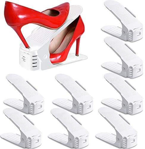 BEYAOBN Organizadores de Zapatos 10Pcs Soporte de Calzado de Altura Ajustable Zapatos Antideslizante de Polipropileno,Zapatos Ahorra Espacio(Blanco)