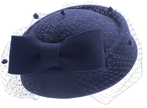 Lawliet Bibi en laine pour femme - Style rétro - Chapeau en feutre de laine - Pour cocktail, fête, mariage, bleu marine