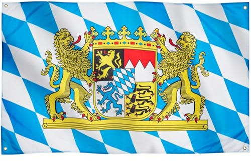 Runesol Bayern Flagge für Balkon, 91x152cm, Oktoberfest Flagge, Bayerische Landesflagge mit 4 Ösen, München, Rautenflagge, Premium-Flaggen für drinnen und draußen, lebendige Farben