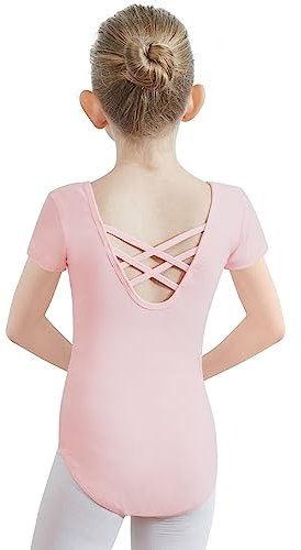 PLIKSUVER Body Danza Classica Bambina Donne Balletto Body Leotards Cotone Manica Corta Body Ginnastica Artistica per Ragazze e Donne (140 (altezza 135-145 cm), rosa)