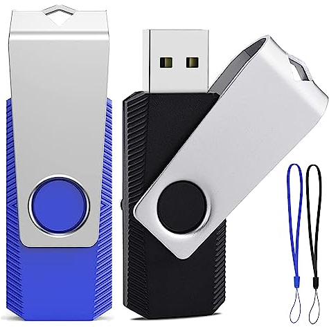 ABLAZE Chiavetta USB 2.0 8GB 2 Pezzi Girevole Pen Drive per Archiviazione Dati Unità Pennetta USB Con Corda (Blu Nero)