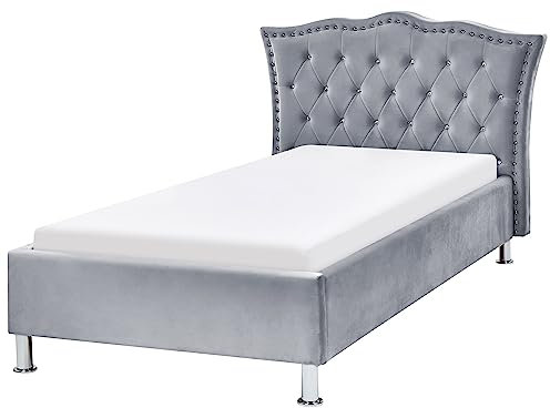Bett mit Lattenrost 90x200 cm Samtstoff grau Metallfüße Chesterfield-Stil Metz