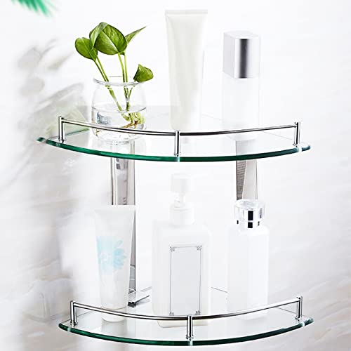 Glasablage für Badezimmer Regal - 6 mm Glas Eckregal Bad Duschregal Eckregal Set Glasregal Hartglas Wandregal Dusche mit Regalträger Ecke Badregal Wandmontage Gebürstet 6KG Tragfähigkeit