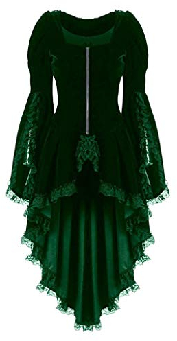 Langarm Plus Größe Goth Kleid Trompete Hoch Niedrig Irische Farbe Block Spitze Weiche Stretch Kleid Renaissance Kostüm Frauen, grün, XXX-Large
