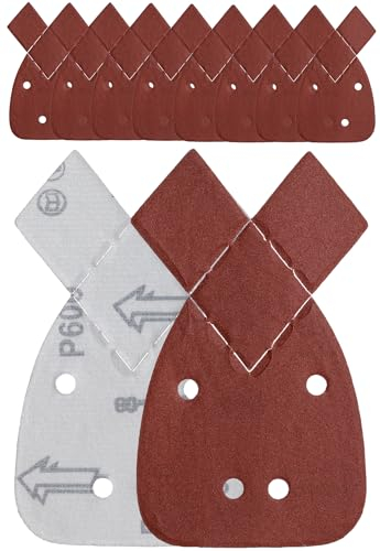 YoiYee 600 Grit Mouse Sanding Sheet, 4 Holes Hook & Loop Fastening Sandpaper, Back Sand Paper Pad, 2 Replacement Tips, For Black and Decker Detail Palm Sander, 140 x 95 mm, Red, 10pcs
