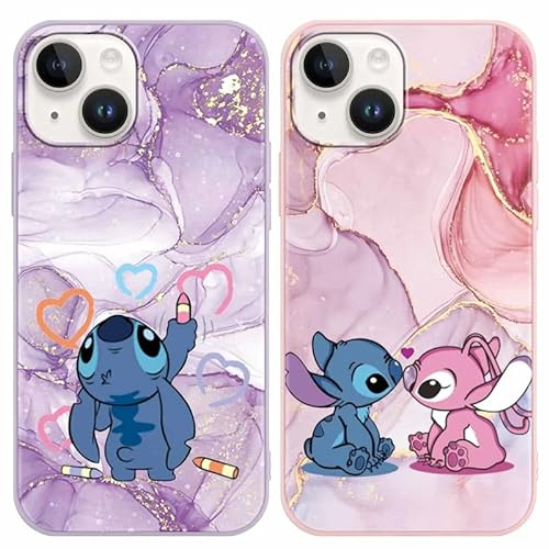 LYUBFDC [2 Stück Marmor Handyhülle für iPhone 14 Plus Hülle 6,7,Cartonn Stitch Niedlich Anime Muster Design Weich Silikon Handyhülle Flexible TPU Bumper Schutzhülle Kratzfest Stoßfest Case,Kawaii