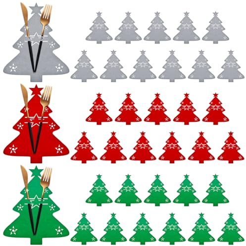 Regerly Porte-Couverts de Noël, 36 Pièces en Feutre - Ensemble d'Ustensiles de Cuisine pour Décoration Repas de Noël - Sac à Couverts pour Couteau et Fourchette