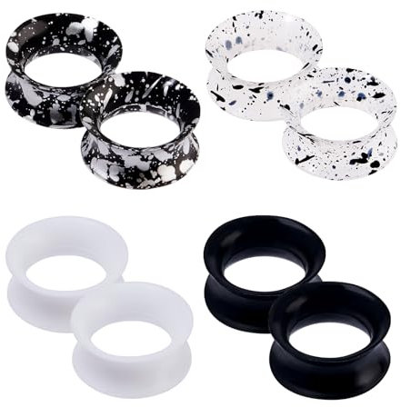Longbeauty 4 Paar Weich Silikon Tunnel Plugs Set Ohr Gauges Dehnungsset Ohrpiercing Schmuck für Damen Herren, Schwarz&Weiß, 12mm