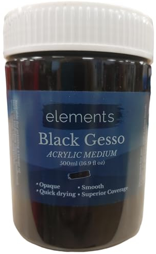 Premium Black Gesso Acrylic Medium - 500 ml Professional Grade Surface Prep Paint Applies Smoothly on Surface - High Opacity - Liquid Primer Texture Gesso fo Paintings on Canvas, Wood & Board