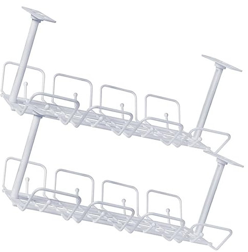 jojofuny 2pcs Under Table Cable Management Tray White Wire Rack Hooks for Convenient Adapter and Hanging Storage
