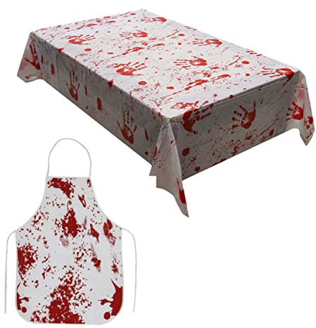 TOPBATHY 3 Sätze Halloween-Dekor Halloween blutige Handabdruck tischdecke blutige Handabdruck-Tischdecke Wohnkultur Tischdecken blutige Schürze gruselige schürze Haushalt