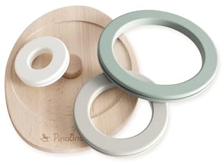 PINOLINO Steckspiel Malin, Massivholz und MDF, 4-teilig: 1 Bodenplatte mit Stapelaufnahme, 3 Ringe, Geschenkidee ab 1 Jahr, Motorikspielzeug