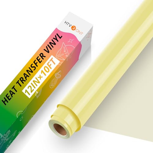 HTVRONT Heat Transfer Vinyl-12 x 10FT Pale Yellow Iron on Vinyl for T-Shirts, HTV Vinyl Roll for All Cutting Machines & Heat Press Machine- Easy to Cut & Weed Vinyl Heat Transfer (Pale Yellow)