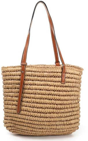 RAVENSUITCASE Bolso de paja para playa de mujer con forro interior y un compartimiento