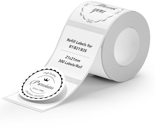 NIIMBOT Runde Etiketten für B21/B1/B3S Etikettendrucker, Thermoaufkleber 0.83X0.83(21x21mm), 1 Rolle mit 300 Etiketten