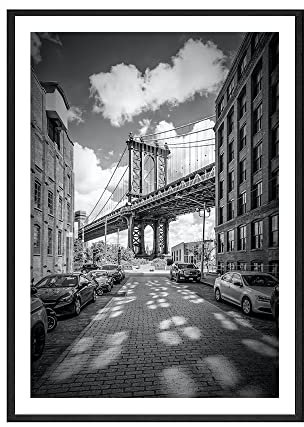 Canvas Malerei Poster New York Brooklyn Bridge Bilder und Drucke Schwarz Weiß Ansichten Wandkunst für Wohnzimmer Dekor (Color : B, Size : 50x70cm No Frame)