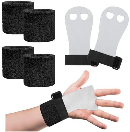 HIOQFR 1 Paar Griffpads Kinder Reckriemchen Turnen Mädchen Reck Handschuhe Pull Up Grips Hand Grip Calisthenics Gymnastik Handgriffe Training Handschuhe Fitness Turnhandschuhe mit 4 Sport Wristband-L