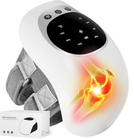 Cordless Knee Massager Joint Pain Relief Arthritis Rechargeable Heated Red Light Massage Therapy Knee Brace with 3 Levels Heat & Vibration for Should Elbow, Faster Recovery
