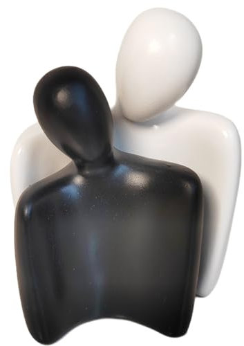 PIGPIGFLY Paar Umarmt Statue, Regal Deko, Bücherwurm-Skulptur, Modern Abstract Kunst, Bürodekoration (Weiss+Schwarz)