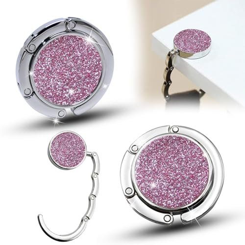 QEEROYO 2Pcs Gancio Porta Borsa da Tavolo, Appendi Borsa Tascabili, Borsa Pieghevole Gancio Appendiabiti da Tavolo Gancio Titolare per Donne Ragazza Borsa Drogheria Regalo, Diamante Flash