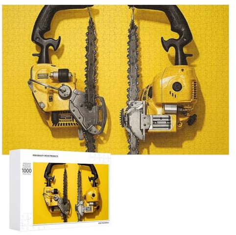 Jigsaw Puzzles for Adults 1000 Piece Jigsaw Puzzle Challenging GameYellow Two Chainsaws Puzzle with Letters on Back Personalized Puzzle Perfect for Game Nights