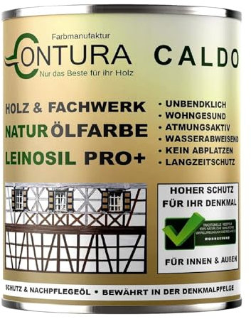 Contura Bio Wetterschutzfarbe Naturöl Fachwerk Haus Ölfarbe Öko Leinölfarbe Holz Farbe (Grau, 1 Liter)
