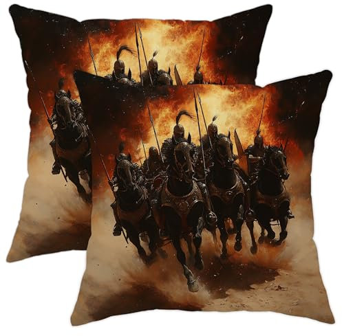 Epische Schlacht-Kissenbezüge, Feurige Ritter-Reiter, Überwurfkissen, Abenteuer-Thema, dekorativ, quadratisch, für Zuhause, Sofa, Bett, Couch, 50,8 x 50,8 cm, 2 Stück