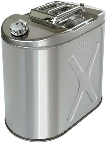 Bidon d'essence en acier inoxydable de 50 L avec tube de carburant – Réservoir d'essence, diesel, huile comestible ou eau – Réservoir d'essence pour camping et tout-terrain