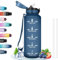 Botella 1.5 Litros, Botella Agua con Pajita, Botella Agua Gimnasio con Marca de Tiempo, Botella Reutilizable a Prueba de Fugas, Botella Agua Grande, Cantimplora para Senderismo, Deporte, Azul marino
