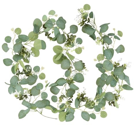 Greenery Garland, 2Pcs Artificial Hanging Plants Indoor Fake Trailing Faux Eucalyptus Leaves Vines Ivy Leaves Decoration for Outdoors Fake Hanging Plants for Kitchen Garden Wedding Living Room
