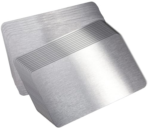 PMELCXD Metall Visitenkarte, Leere Silber-Material-Visitenkarten - Robuste Aluminium Platte für Kreditkarten und Visitenkarten, Perfekt für DIY-Projekte und vielseitige Anwendungen