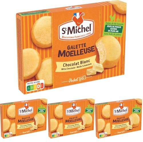 St Michel Galette Moelleuse au Chocolat Blanc - Format Pocket - Le paquet de 180g (Lot de 4)