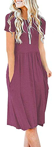 AUSELILY Summer Dresses for Women, Loose Fit, Pockets (Mauve, XL)
