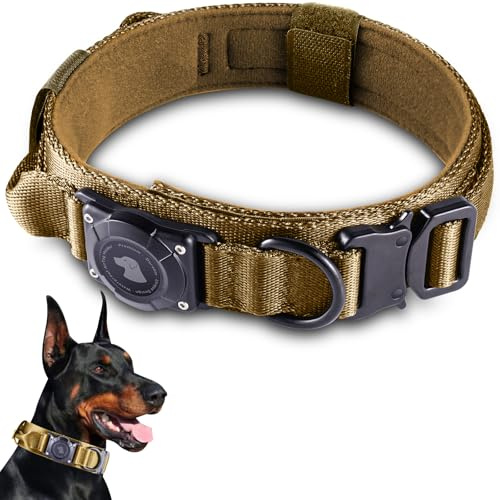 Tactical AirTag Hundehalsband, Air Tag Hundehalsband, Khaki, L