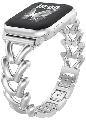 KeHowy Metall Armband für Apple Watch Armband 42mm/44mm/45mm/46mm/49mm, Damen Elegant Edelstahl Ersatzarmband für iWatch Series 11/10/9/8/7/6/5/4/3/2/1/SE/SE2/SE 3/Ultra 2/Ultra/Ultra 3 - Silber
