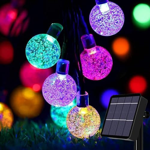 Oreunik Solar Lichterkette Aussen Wetterfest, 50 LED 8 Modi IP65 Outdoor Lichterkette Solar Aussen Wetterfest Lampions für Balkon Terassen Garten Bäume Weihnachtsdekoration Festival(50LED Bunt)