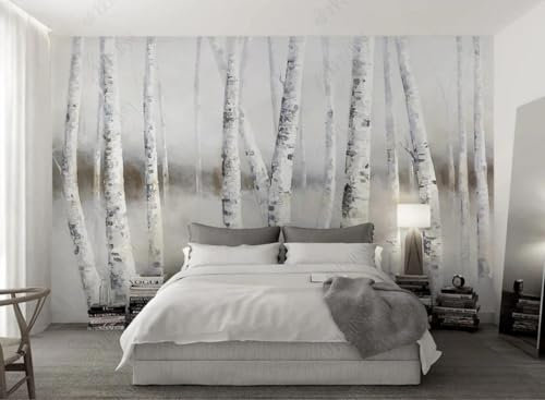 Fototapete 3D Effekt Tapete Birkenwald-Ölgemälde Tapeten Wandbilder Wohnzimmer Schlafzimmer Kinderzimmer Wanddeko -SJJ2151-150x105cm（Width x Height）