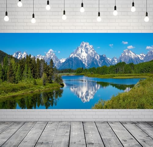 CORFOTO 20x10ft Fabric Mountains Lake Backdrop Grand Teton Snake River in National Parks Photography Background for Nature Party Decorations Adults Portraits Video Studio Photo Props