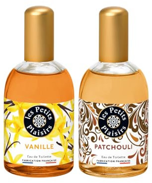 Les Petits Plaisirs - Lot Eau de toilette Vanille + Eau de toilette Patchouli. Duo de parfums envoûtants. Coffret cadeaux. Made in France, 110ml