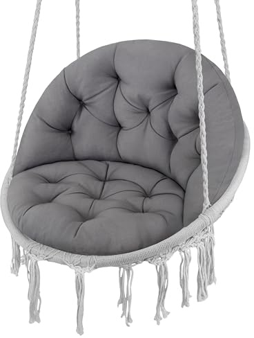 Domarex Kissen für Storchennest - Großes Hängesesselauflage für Schwalbennest Gartenmöbel - Weich & Strapazierfähig - Sitz ca. 60x68cm - Rücken ca. 55cm - Boho Stil - Baumwolle Gefühl - Grau